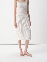 Low-Rise Twisted Pleat Boucle Midi Skirt White