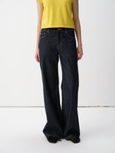 Low-Rise Contrast Topstitch Straight Wide-Leg Jeans Blue