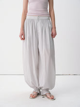 Back Elastic Waist Lightweight Shirred Hem Balloon Pants Aqua