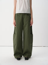 Mid-Low Rise Cotton Structured Curved Hem Casual Pants Military Green