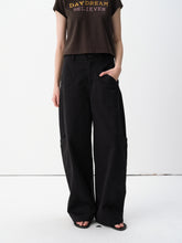 Mid-Low Rise Cotton Structured Curved Hem Casual Pants Black