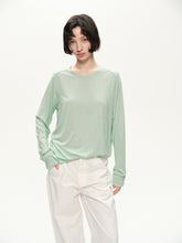 Lyocell wool shoulder cuff design soft texture T-shirt cyan