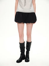 Elastic belt lantern shape short skirt pants black