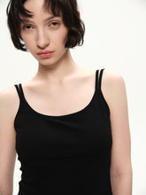 Double shoulder strap fitted halter-neck dress black