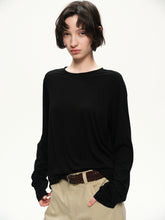 Lyocell wool shoulder cuff design soft texture T-shirt black