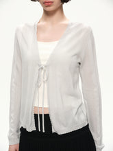 Texture hollow-carved design slim-fit cardigan light gray
