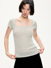 Flax blending trim fit square neck T-shirt jade-green