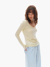 Wool Blend U-Neck Essential Long-Sleeve T-Shirt light yellow