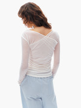 Wool Blend Asymmetric Neck Slim Fit Crinkle Lightweight Long-Sleeve Tee white