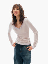 Wool Blend V-Neck Color-Block Fake Two-Piece Slim Fit Long-Sleeve Top dusty lavender