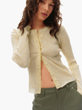Linen Blend Sheer Knit Paneled Long-Sleeve Cardigan light yellow