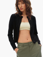 100% Wool Cropped Button-Front Knit Cardigan black