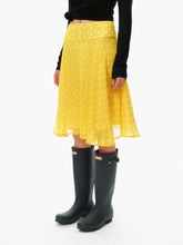 Polka Dot Print Flowy A-Line Midi Skirt yellow