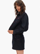 Red Stitching Structured Cropped Denim Jacket deep blue
