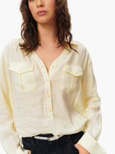 Ramie Half-Placket Oversized Drop Shoulder Long-Sleeve Shirt light yellow
