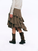 Mid-Rise Asymmetric Ruffle Tiered Skirt dusty tea green