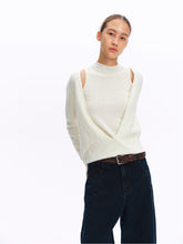 Mock Two-Piece Cut-Out Shoulder Mock Neck Top white