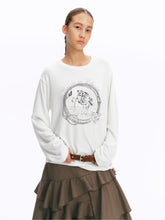 Equestrian Print Brushed Drop-Shoulder Oversized Tee white