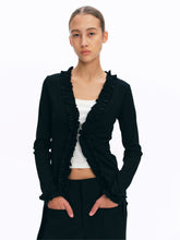 3D Lace Trim V-Neck Slim Knit Cardigan black