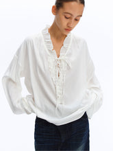 Ruffle Trim V-Neck Flared Sleeve Blouse white