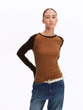 Color-Block Raglan Sleeve Knit-Textured Slim Fit Tee brown
