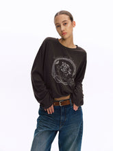 Equestrian Print Brushed Drop-Shoulder Oversized Tee brown