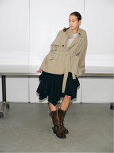 Stand Collar Structured Mid-Length Trench Coat khaki green
