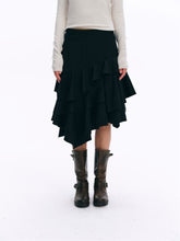 Mid-Rise Asymmetric Ruffle Tiered Skirt black