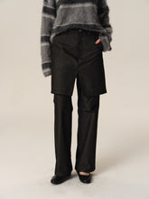 Mid-Low Waist Mock Two-Piece Slit Flare Culottes black