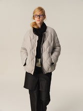 Diamond Quilt Reversible Crewneck Puffer Jacket light gray diamond quilt