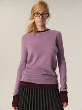 100% Merino Wool Color-Block Mock Two-Piece Knit Sweater purple