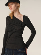 Angora Blend Diagonal Pleated Long-Sleeve Blouse gary