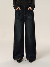 Low-Rise 3D Whisker Contrast Stitch Vintage Indigo Wash Jeans navy black