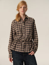 Drawstring Waist Oversized Check Shirt purple check