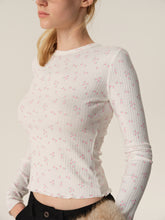 Pink Floral Print Regular-Sleeve Cropped Knit Top white