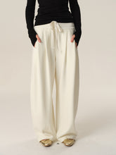 Cocoon Shape Fleece-Lined Drawstring Jogger Pants off white
