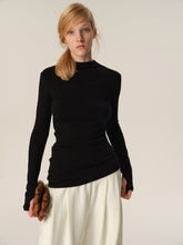 Mock Neck Curved Hem Slouchy Long-Sleeve Tee black