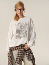 Butterfly Silhouette Print Oversized Long-Sleeve Tee white