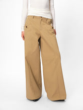 Mid-Low Rise Cotton Structured Wide-Leg Trousers khaki