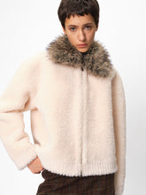 Detachable Faux Fur Collar Shearling Jacket cream
