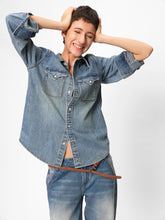 Vintage Washed Blue & Light Stone Relaxed Fit Denim Shirt washed blue