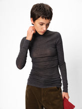 Merino Wool Regular-Sleeve Mock Neck Fitted Long-Sleeve Top heather gray
