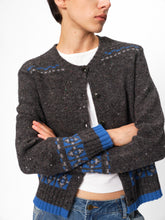 Wool Blend Fair Isle Jacquard Cardigan Sweater slate blue