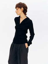 Hooded Half-Zip Ribbed Slim Fit Sweater black