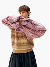 Alpaca Fair Isle V-Neck Drop-Shoulder Sweater camel