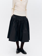 Waxed Coated Crinkle Textured Midi Skirt black