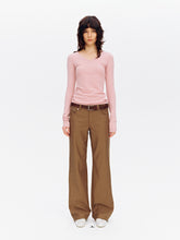 Low-Rise Cotton Washed Soft Straight-Leg Casual Pants Dark Khaki