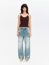 Low-Rise Splatter Paint Patch Washed Straight-Leg Jeans Washed Blue