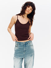 Lace-Knit Mesh Camisole Top Coffee Brown