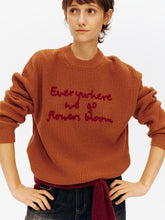 Wool Blend Embroidered Crewneck Chunky Knit Pullover khaki